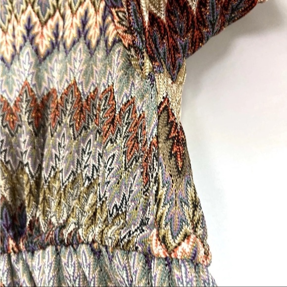 Boston Proper Blouse Sz XL V-Neck Multicolor Zig-Zag Indie Boho Cinch Bust EUC - Picture 5 of 13